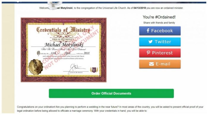 How to get ordained in missouri